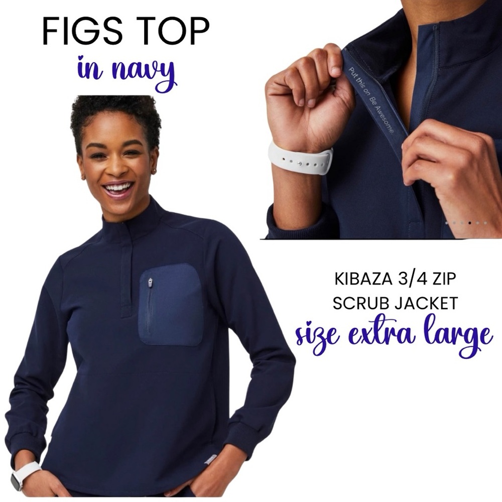FIGS Women’s Kibaza 3/4 Zip Longsleeve Scrub To EUC Size XL Extra Large Navy